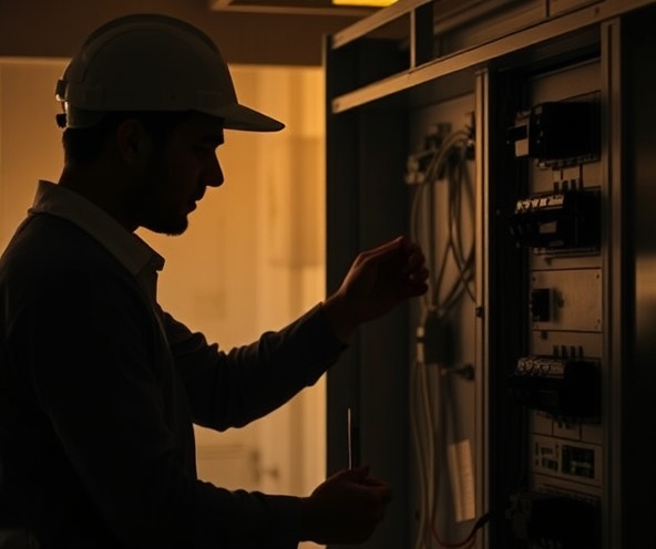 Professional electrician at work