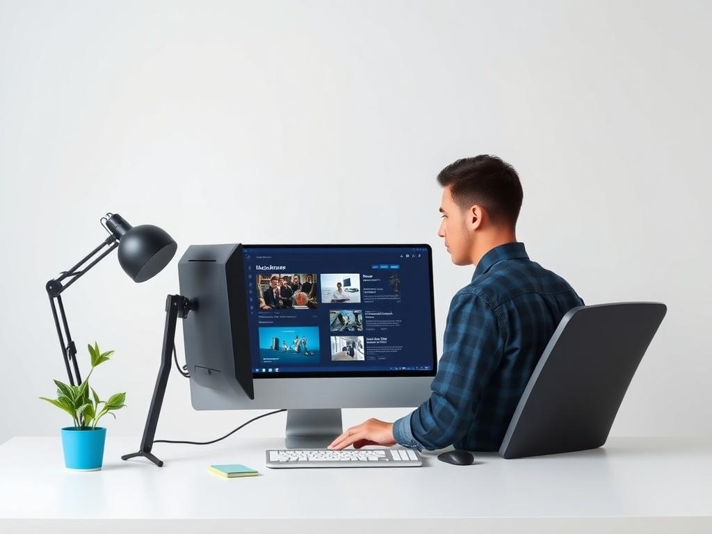 A clean and modern workspace featuring a single designer focused