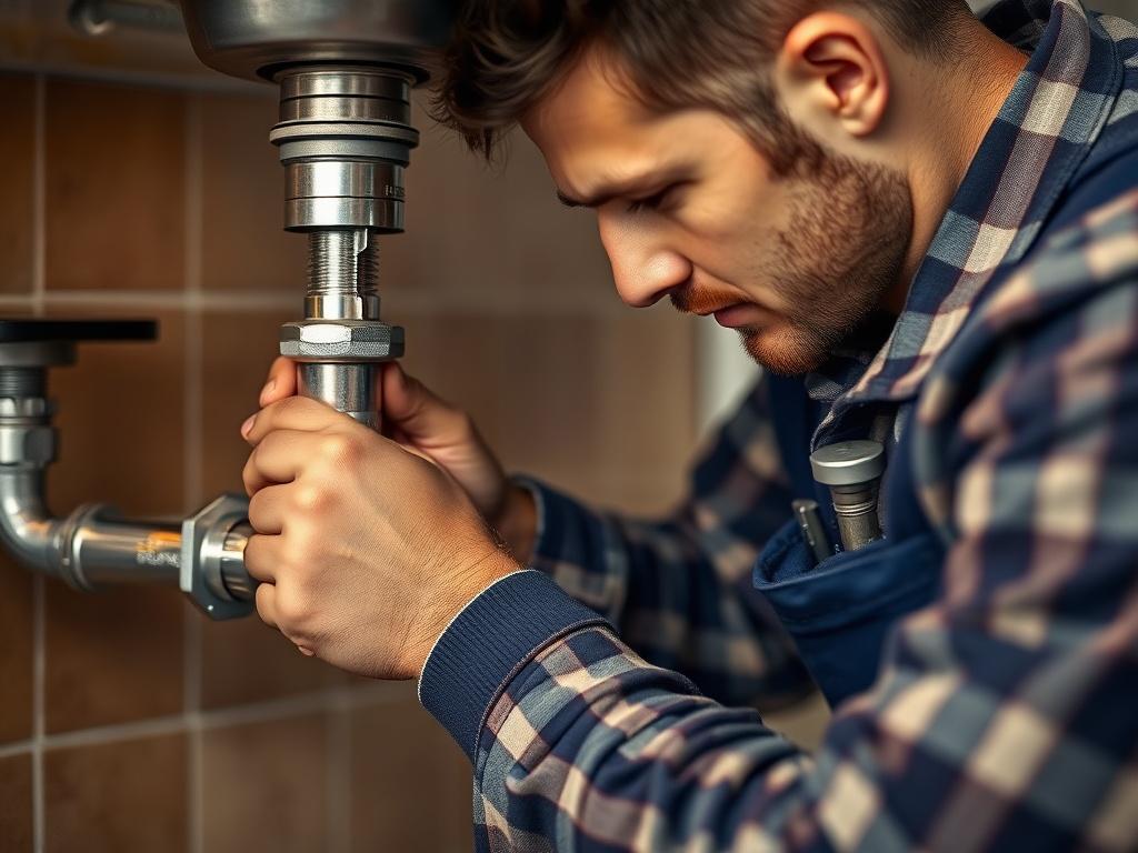 A hyper realistic close up shot of a professional plumber