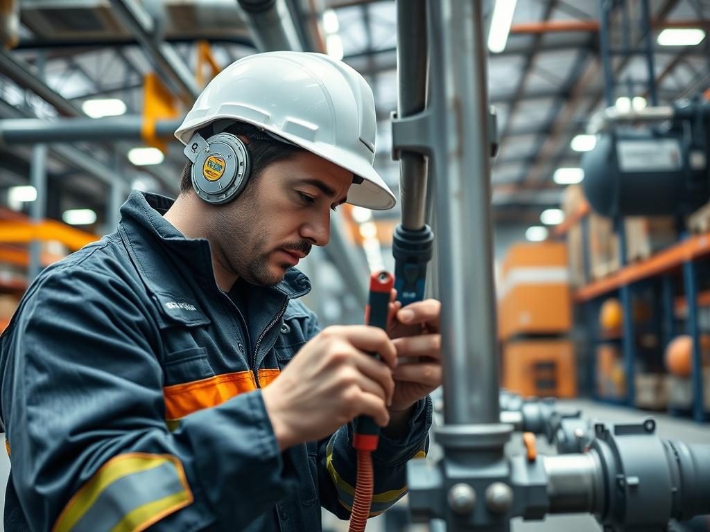A close up shot of a commercial plumber working on