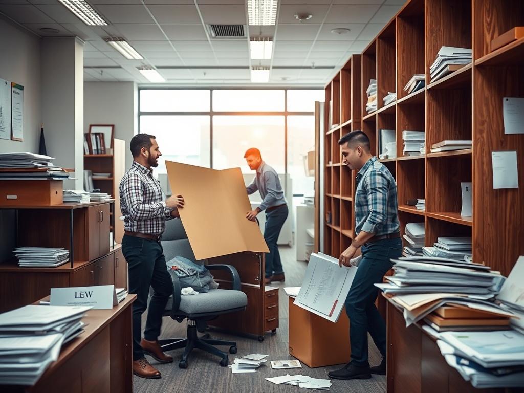 A high resolution image of an office space being cleared
