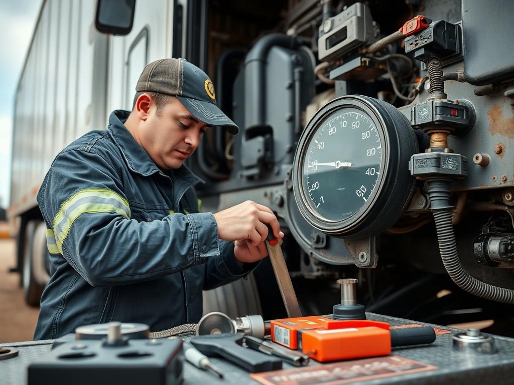 A high resolution close up of a technician performing routine