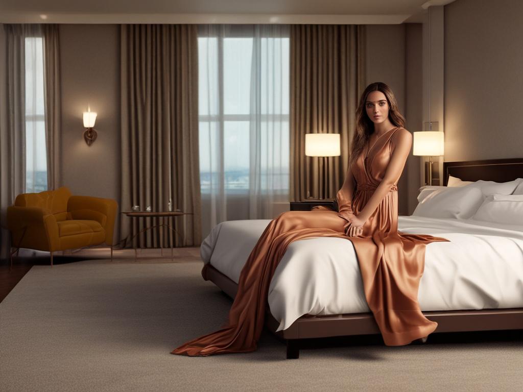 A stunning young woman with long flowing hair, dressed in