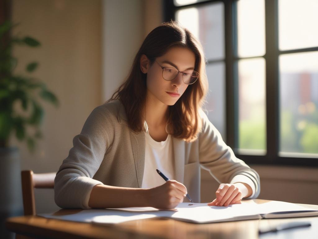 a young adult studying finance in a cozy setting, holding