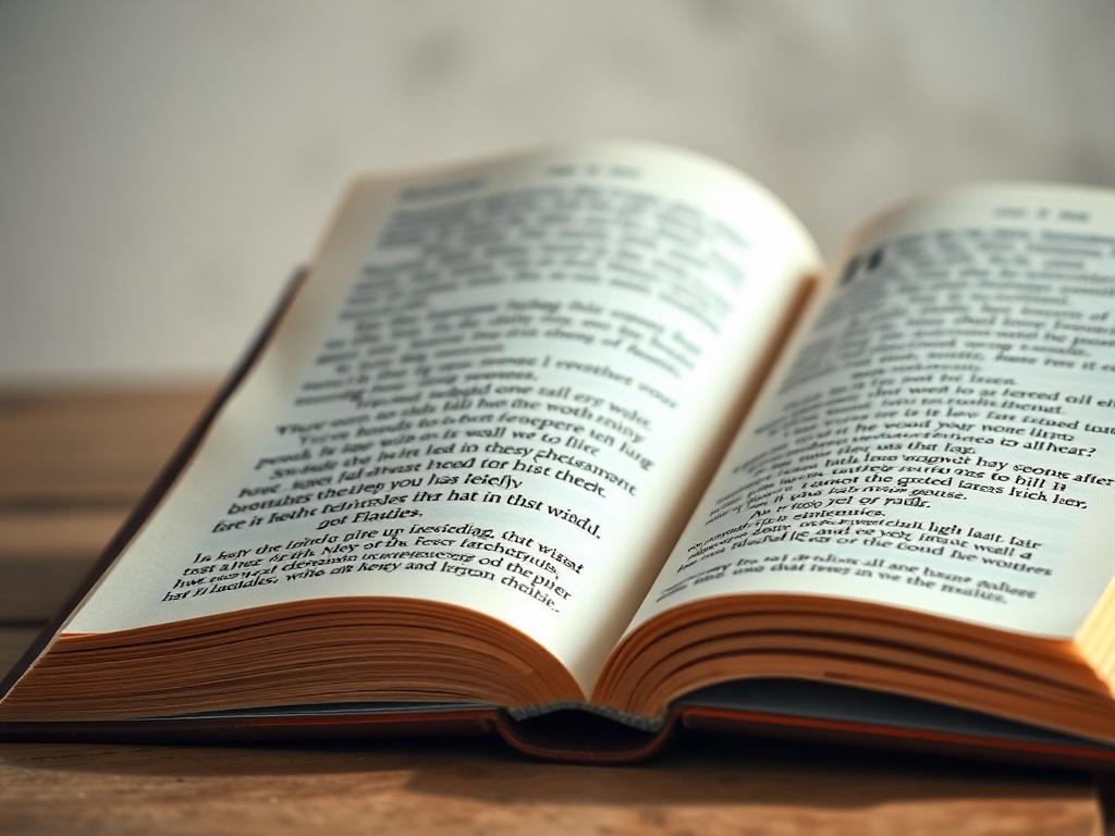 A hyper-realistic close-up shot of an open book with a soft, serene background. The focus is on the pages filled with inspirational text and illustrations, emphasizing a sense of peace and empowerment. The book should be beautifully designed, with a warm color palette that resonates with themes of faith and spirituality.