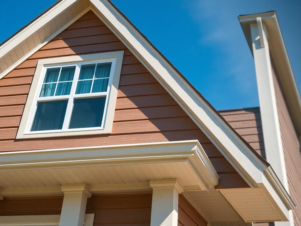 A close-up shot of a beautiful Newnan home featuring James Hardie siding. The siding should showcase its texture and color, with a clear blue sky in the background. The focus should be on the siding's durability, emphasizing its weather-resistant properties.