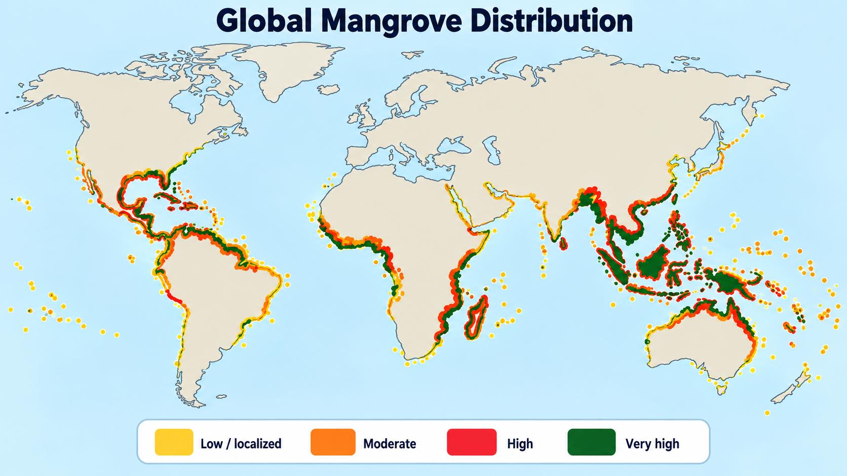 World map showing global mangrove distribution