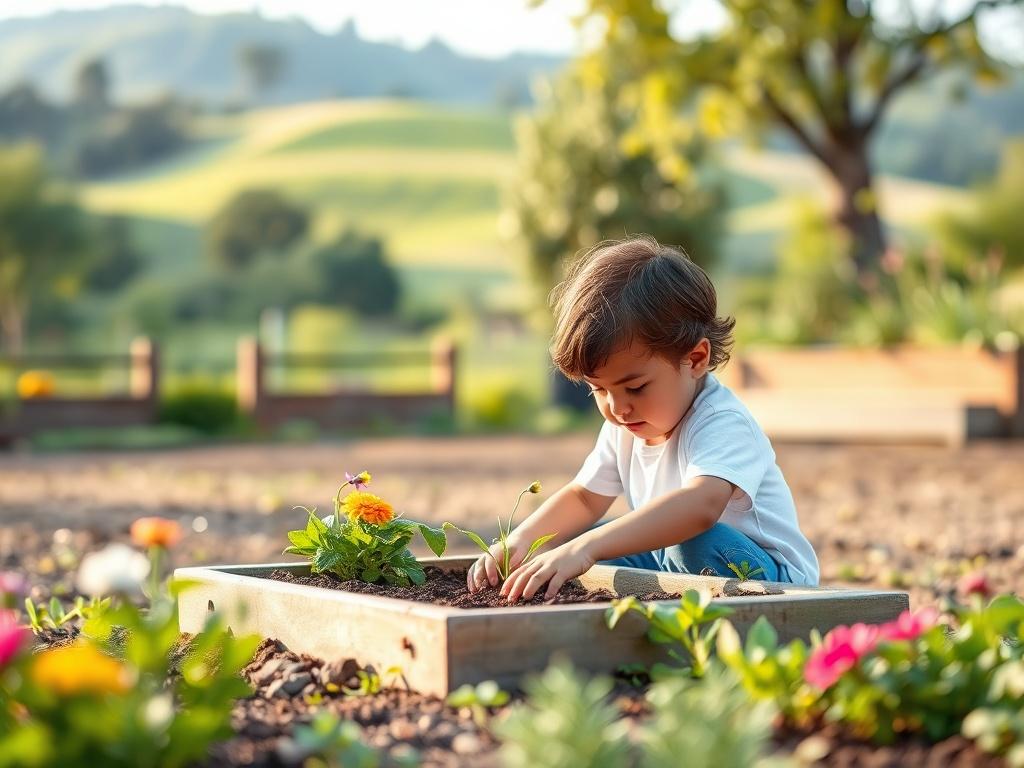 A serene outdoor classroom setting at Nova Roots Academy, featuring