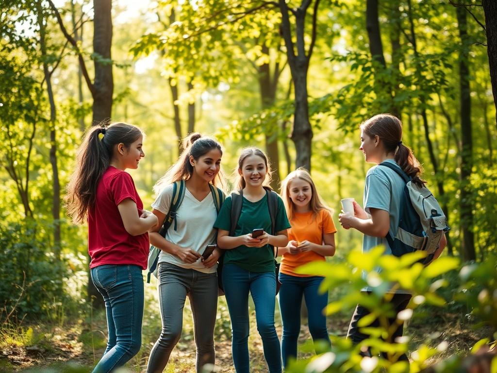 An inspiring outdoor scene depicting students participating in a leadership