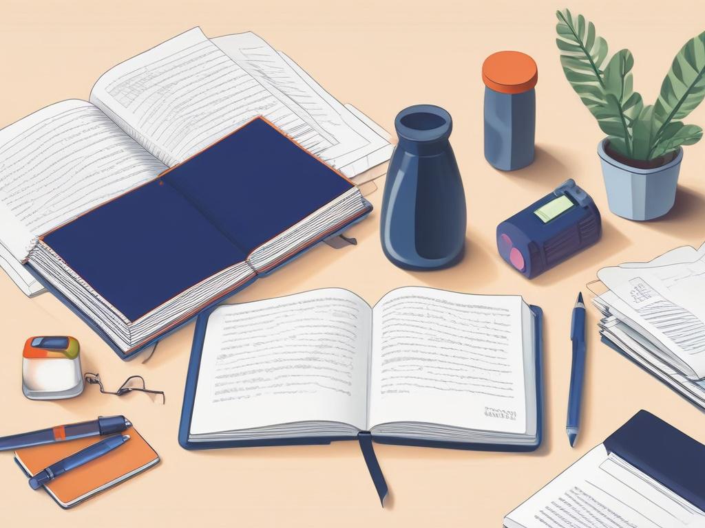 An elegant flat-lay composition showcasing an open French textbook, a vibrant highlighter, and a sleek digital tablet, all arranged on a neat, modern workspace. The scene should be clean and focused, emphasizing the tools of learning French. The backdrop should be minimalistic to draw attention to the items, with soft, warm lighting enhancing the inviting atmosphere.