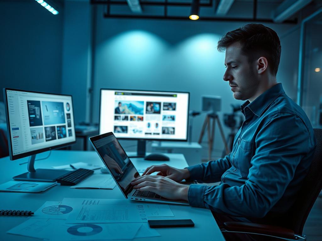 A realistic high resolution of a professional web designer working