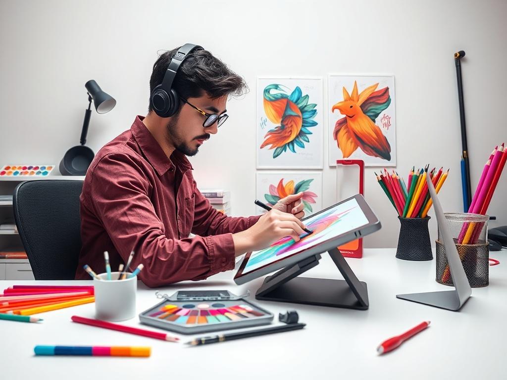 A realistic high resolution of a graphic designer at work