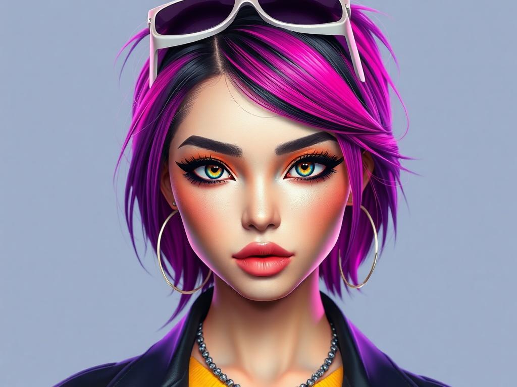 A photorealistic digital rendering of a VTuber model character, featuring