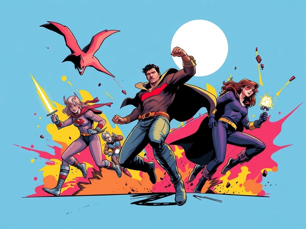 A vibrant and detailed illustration of a comic book cover,