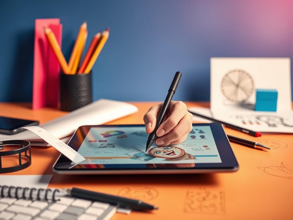 A realistic high resolution image of a graphic designer working