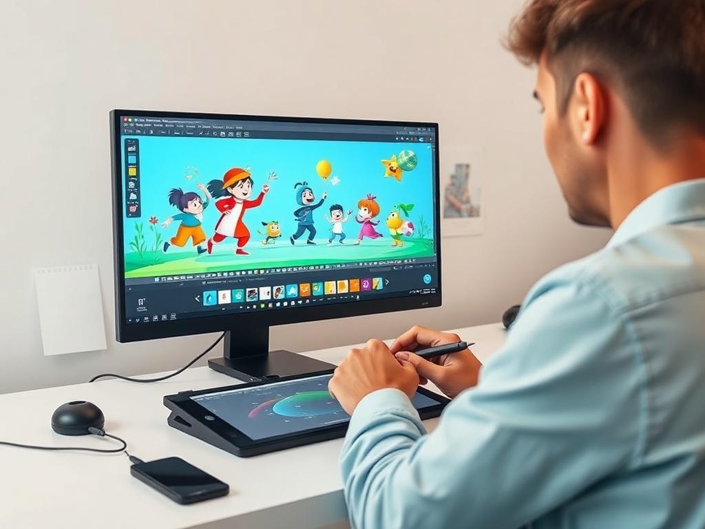 A realistic high resolution image of an animator working on