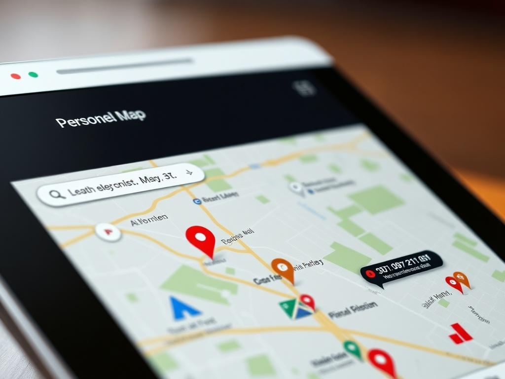 A close-up view of a user-friendly web interface featuring a Google Map. The map should display various personnel locations and nearby businesses in an engaging manner. The design should emphasize clarity, with intuitive buttons and markers that guide users effectively. The background should be minimalistic, allowing the map and interface elements to stand out. Highlight call-to-action features that encourage user interaction.