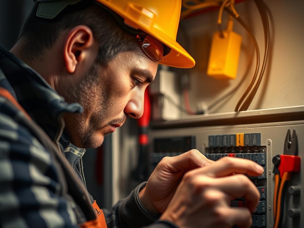 A close up shot of an electrician working on a