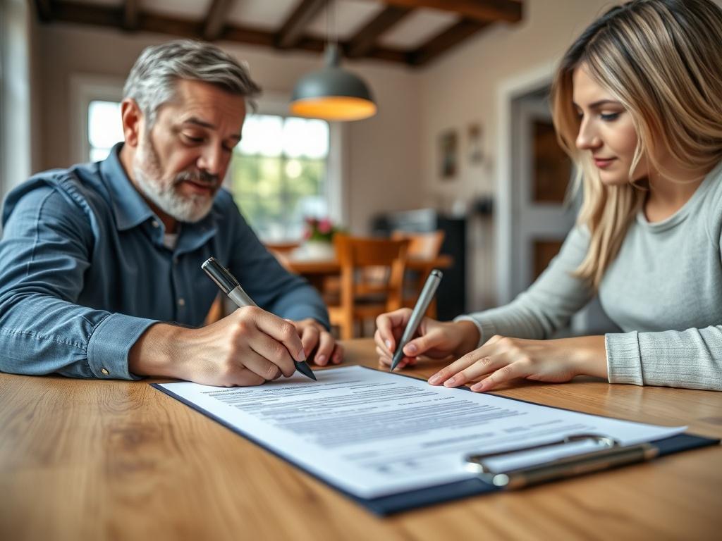 A close up of two people signing a rental agreement