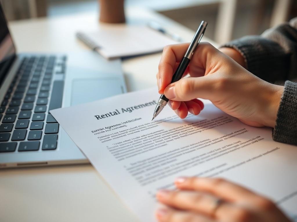 A close up of a hand writing on a rental