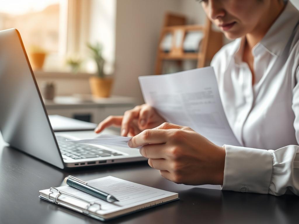 A close up of a professional looking at documents and