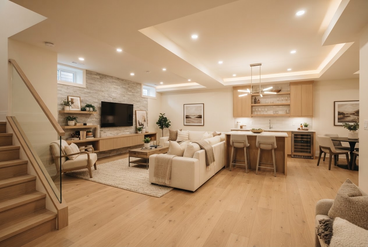A finished basement by Brightwork