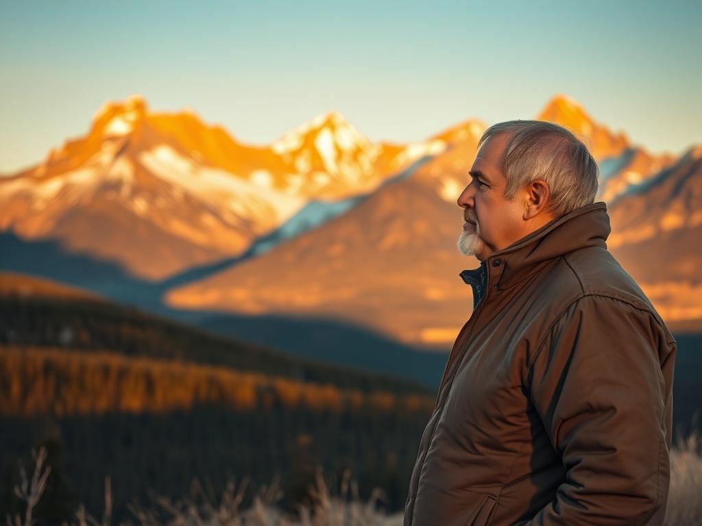 **AI Image Generation Prompt:**

Create a realistic high-resolution photo that captures the essence of Alberta contemplating separation from Canada. The image should feature a prominent, beautifully lit landscape showcasing the iconic Rocky Mountains in the background, symbolizing Alberta's unique identity. In the foreground, depict a single individual—a thoughtful, middle-aged Canadian citizen—standing on a hill, gazing towards the mountains with a serious expression. This person should be dressed casually