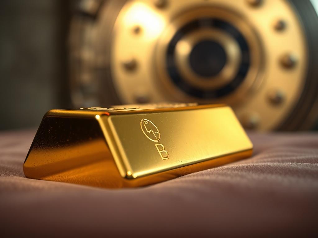 A close up shot of a gold bullion bar resting