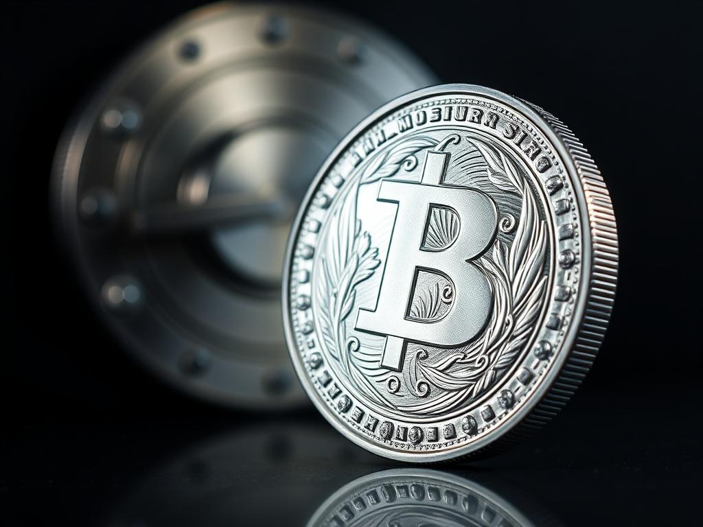 A close up shot of a silver bullion coin shining