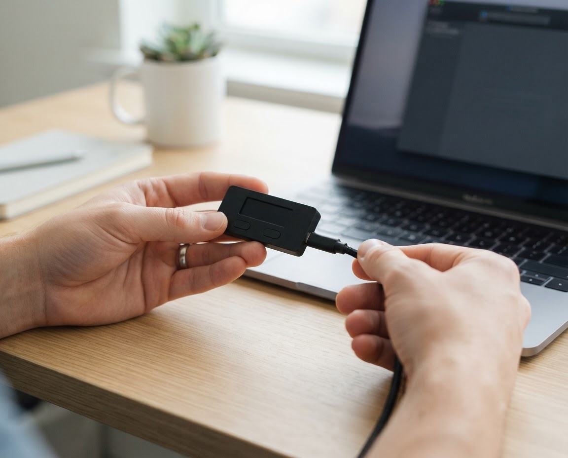 Connecting a hardware wallet to a laptop as part of initial setup