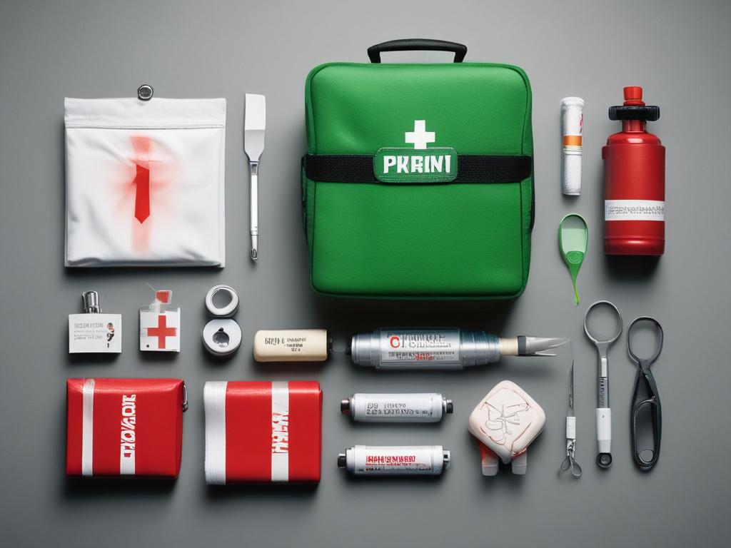 a close-up shot of a crisis response resource kit, including emergency contacts and first aid items, on a simple clean background, high-resolution, realistic