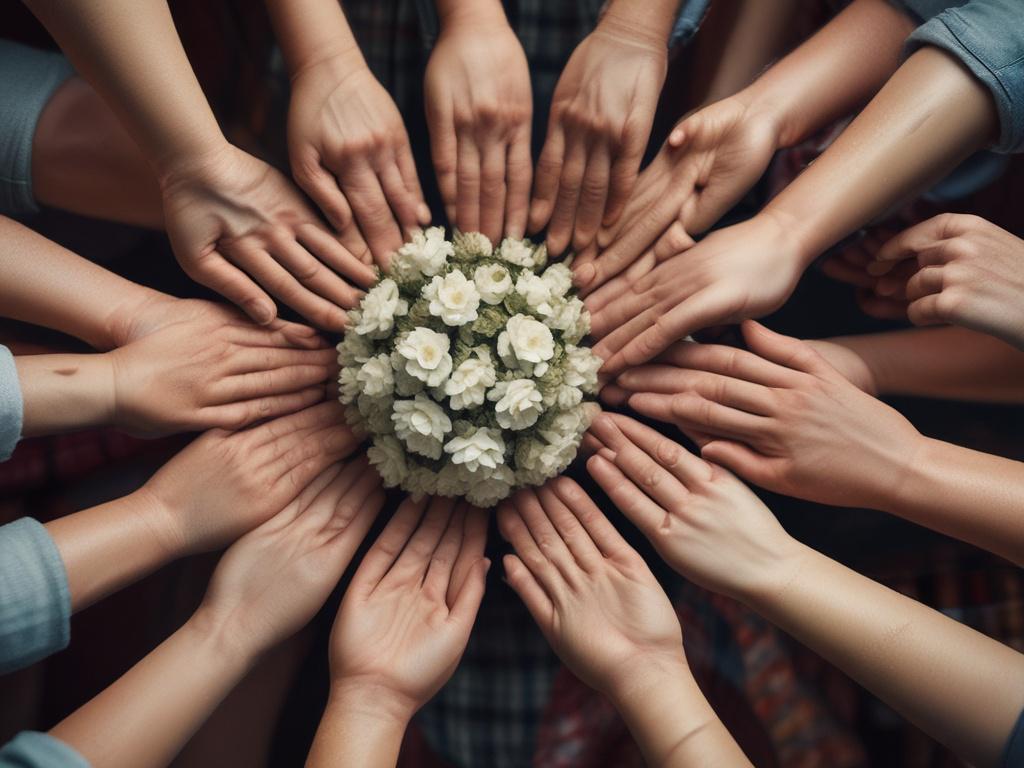 Close-up shot of hands donating to a cause, emphasizing community support for journalists, realistic high-resolution, warm lighting, simple background.