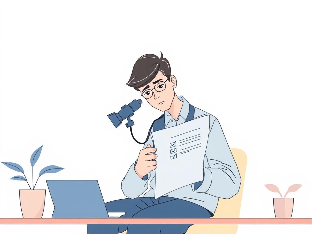 A high-quality illustration of a journalist reviewing crisis response resources. The subject is a focused journalist studying a checklist in a calm environment, surrounded by minimalistic elements. The background should feature soft pastel colors with ample negative space to emphasize the importance of the materials being reviewed.