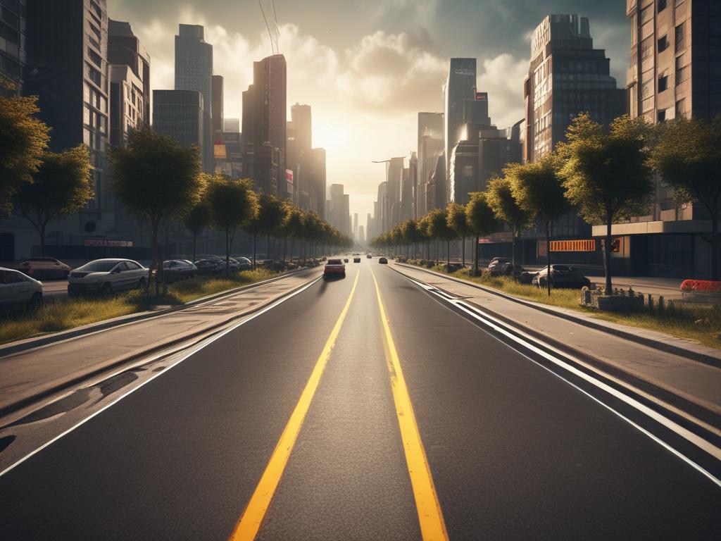 A hyper realistic close up of a digital road layout