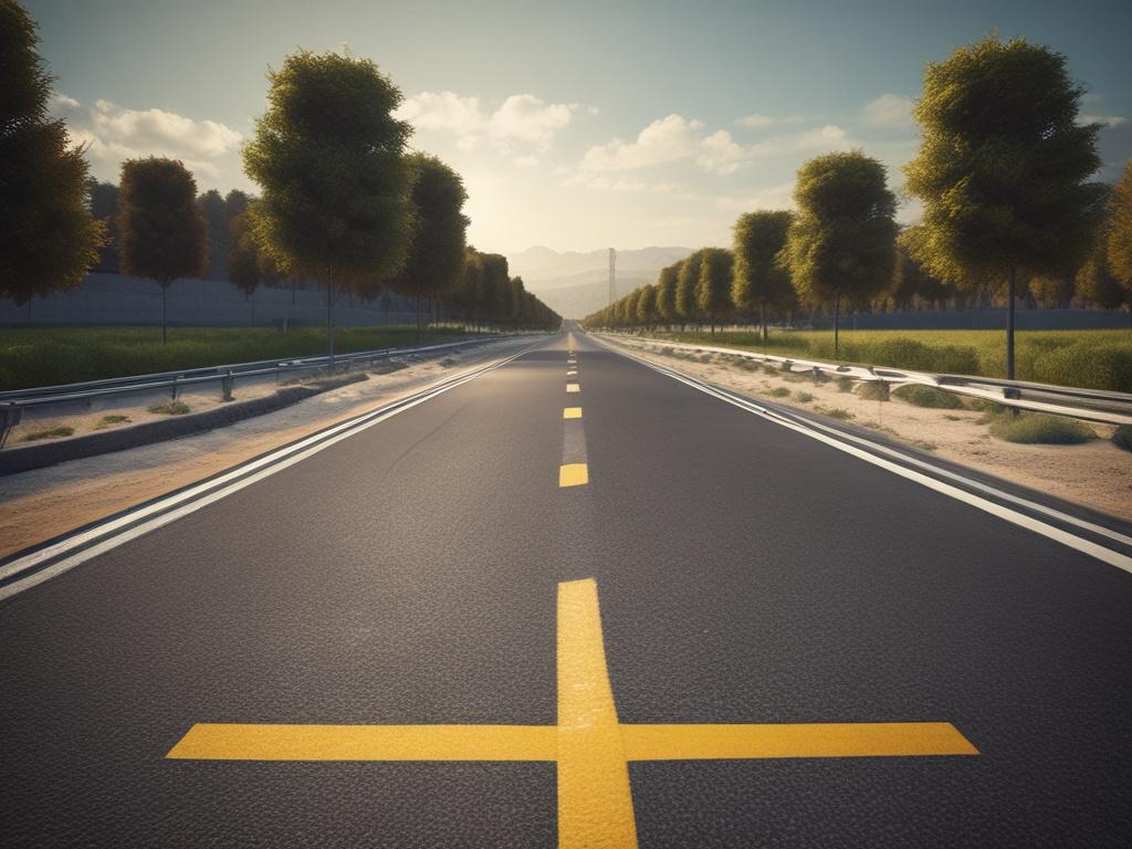 A hyper realistic close up shot of a digital road