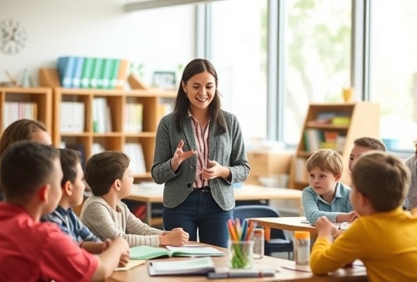 Teacher with students