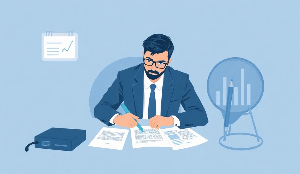 Fraud investigation professional at desk with magnifying glass and data analysis