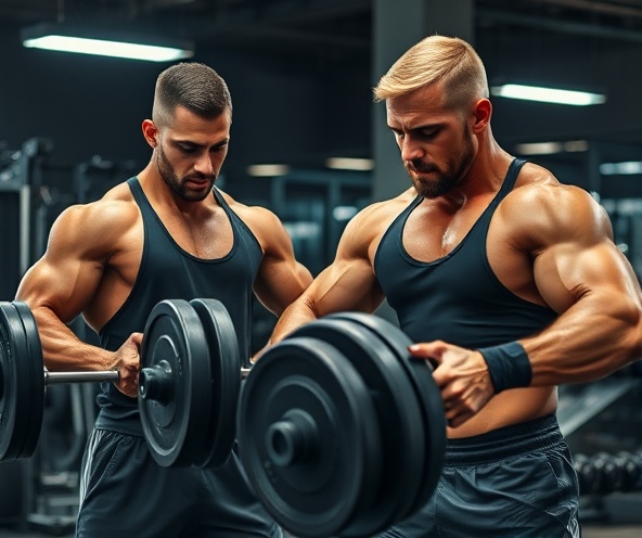 Fitness trainer and client during intense training session