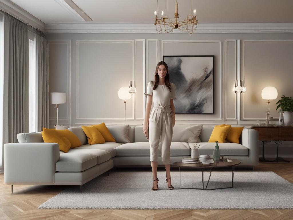 A photorealistic image of an elegant and sophisticated woman in