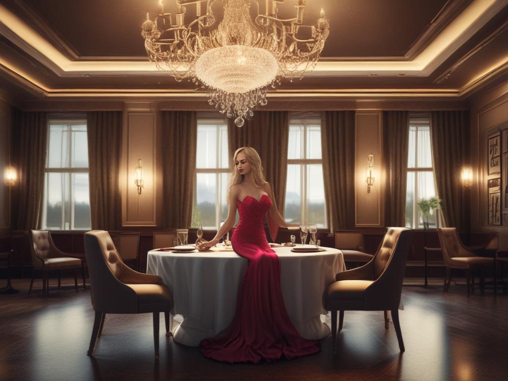 A stunning luxury escort with long flowing hair, dressed in