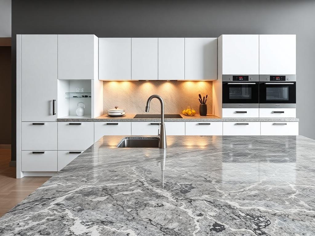 A beautifully designed kitchen featuring a luxurious granite benchtop with