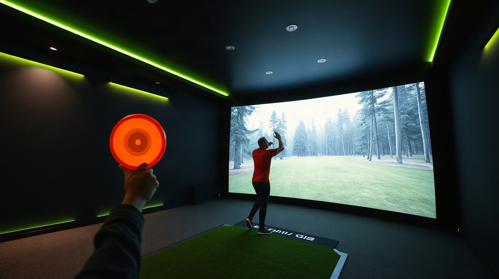 Disc golf simulator bay with advanced camera tracking