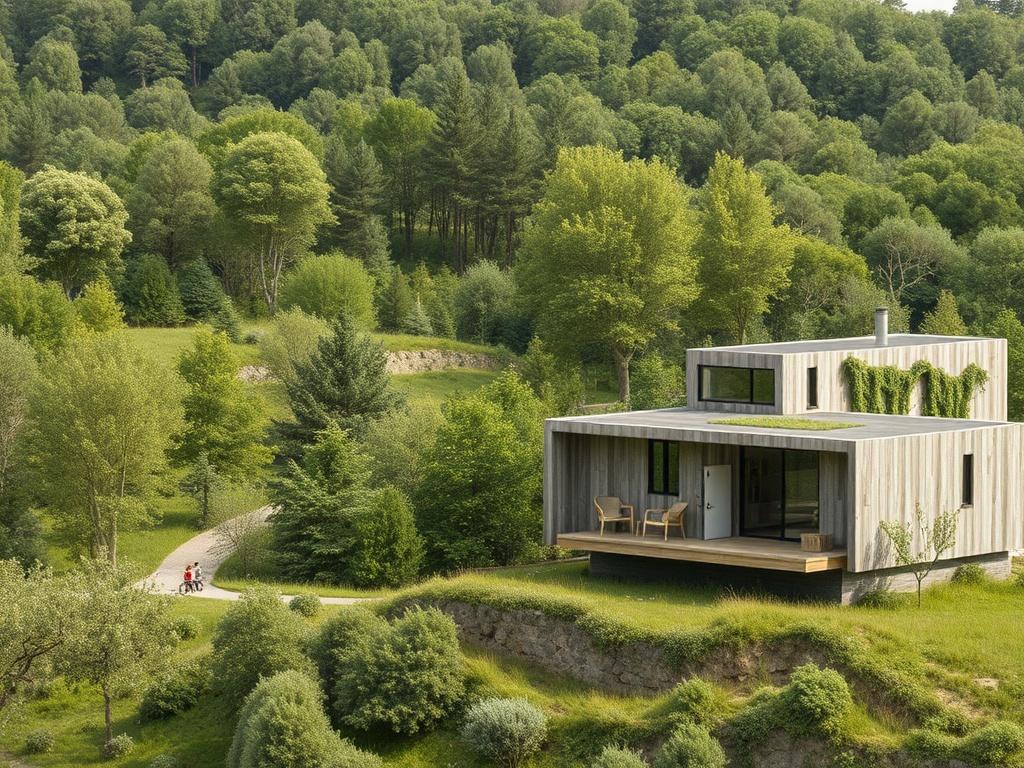 A high resolution of a lush, green landscape featuring sustainable