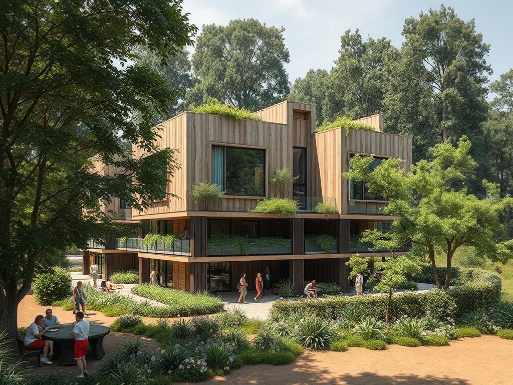 A realistic high resolution of a modern sustainable real estate