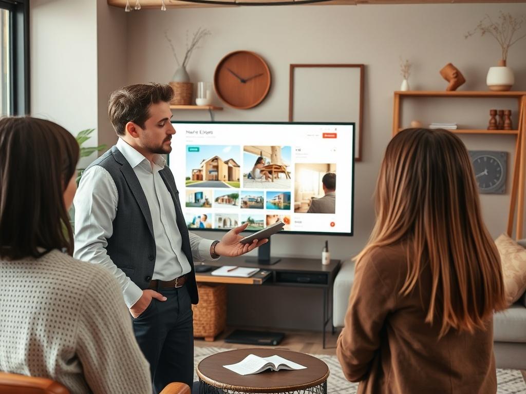 A professional real estate agent engaging with clients in a
