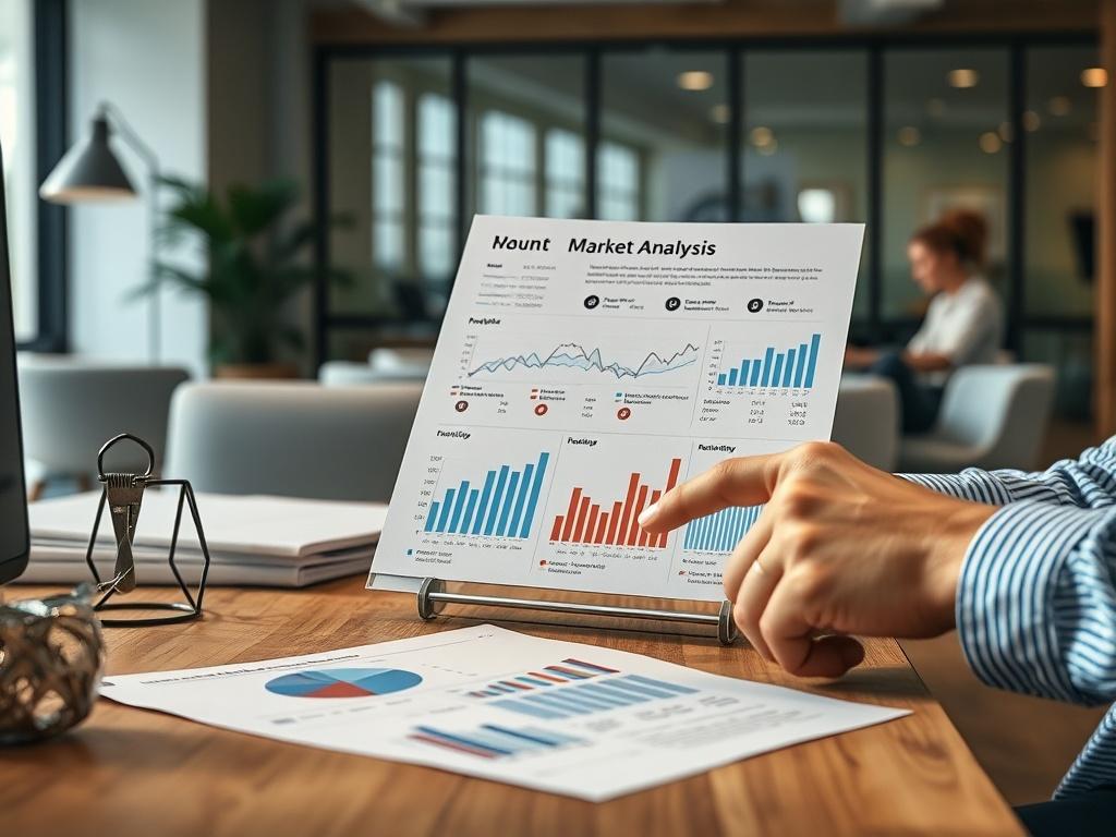 A detailed market analysis report displayed on a desk, with