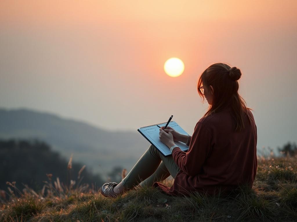 A tranquil outdoor setting with a person seated on a