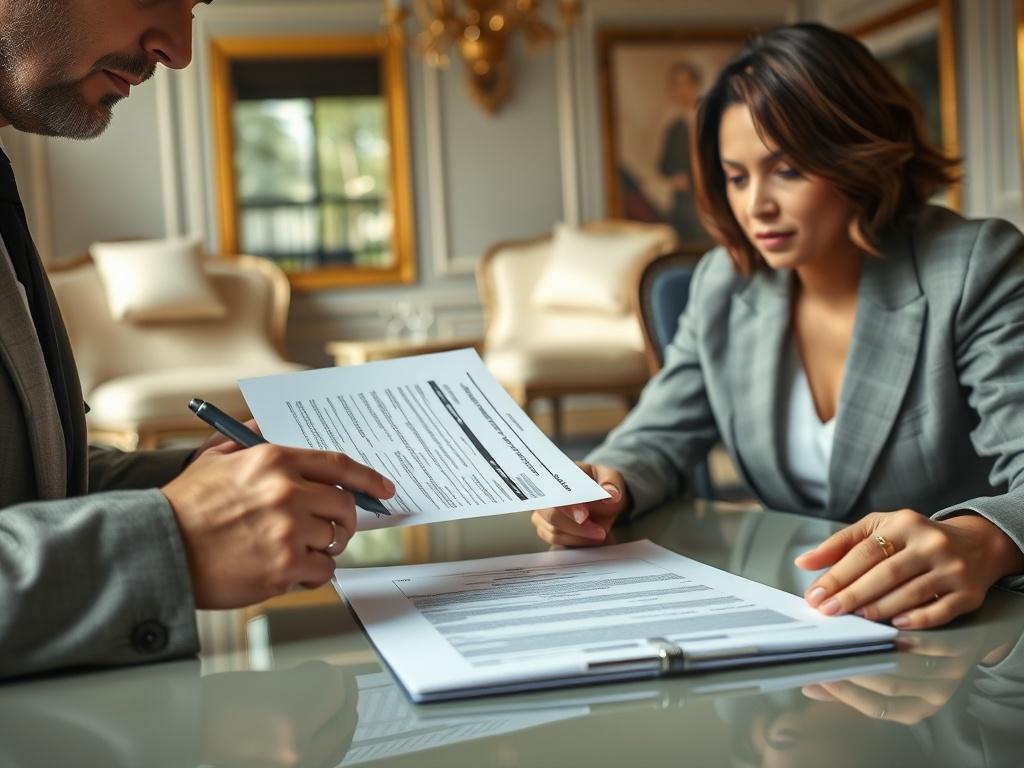 A close up of a loan signing agent carefully reviewing
