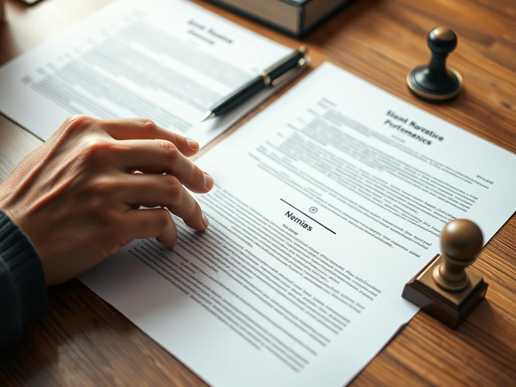 A close up shot of hands organizing documents on a