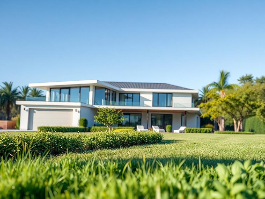 A close up shot of a beautiful modern property with